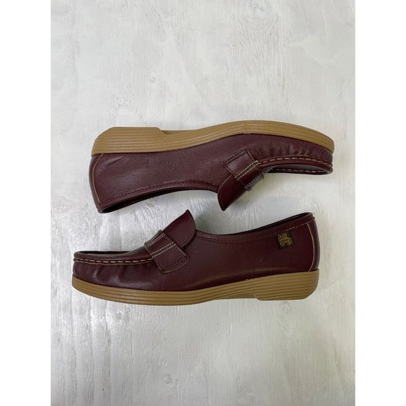 Vintage 70s Brown Cream Puffs Wedge Shoes Size 5 Slip On Oxfords Leather - Picture 8 of 10